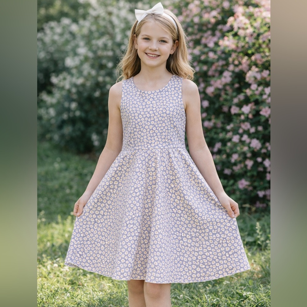 AQUA Girl Blue Gold Metallic Fit & Flare Party Dress Girls Size 12 Holiday